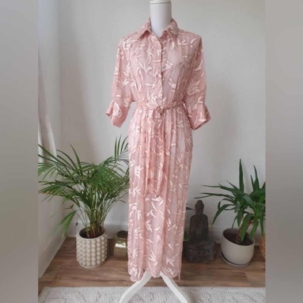 Zara embroidered tunic with belt Pink